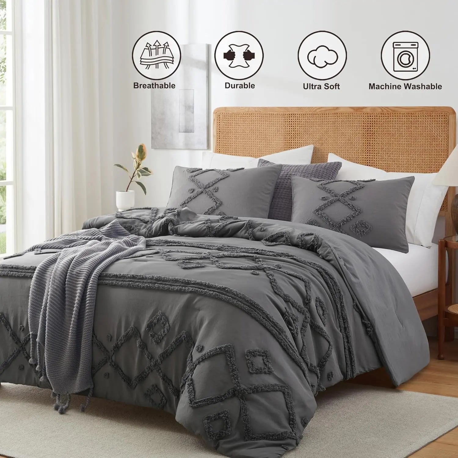 Oli Anderson Tufted Boho Fluffy Comforter Set - 3 Piece