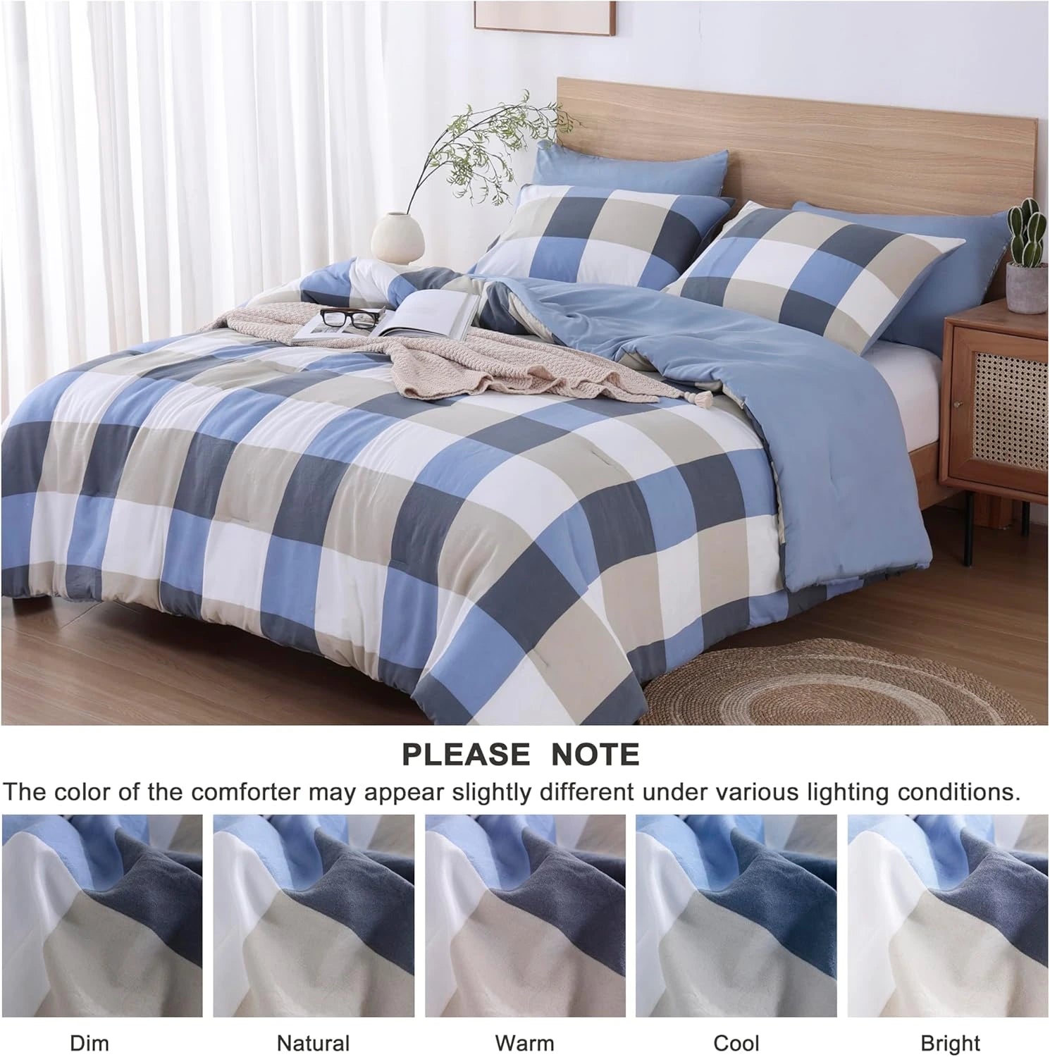 Oli Anderson Reversible Fluffy Checkered Comforter Set - 3 Piece