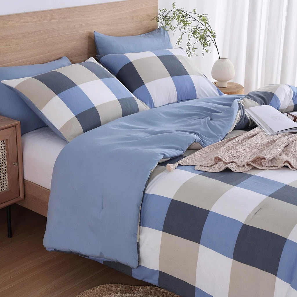 Oli Anderson Reversible Fluffy Checkered Comforter Set - 3 Piece