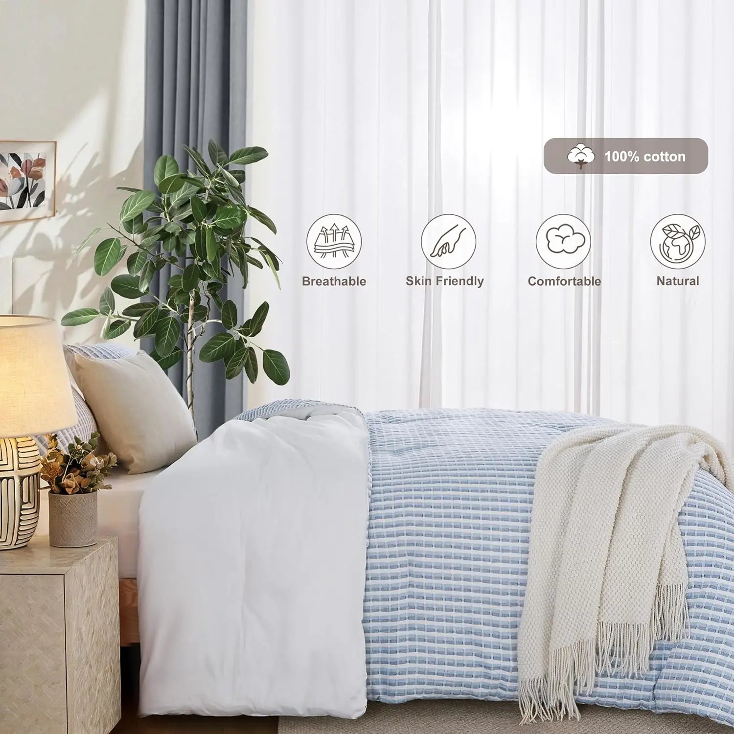Oli Anderson 100% Cotton Waffle Comforter Set - 3 Piece
