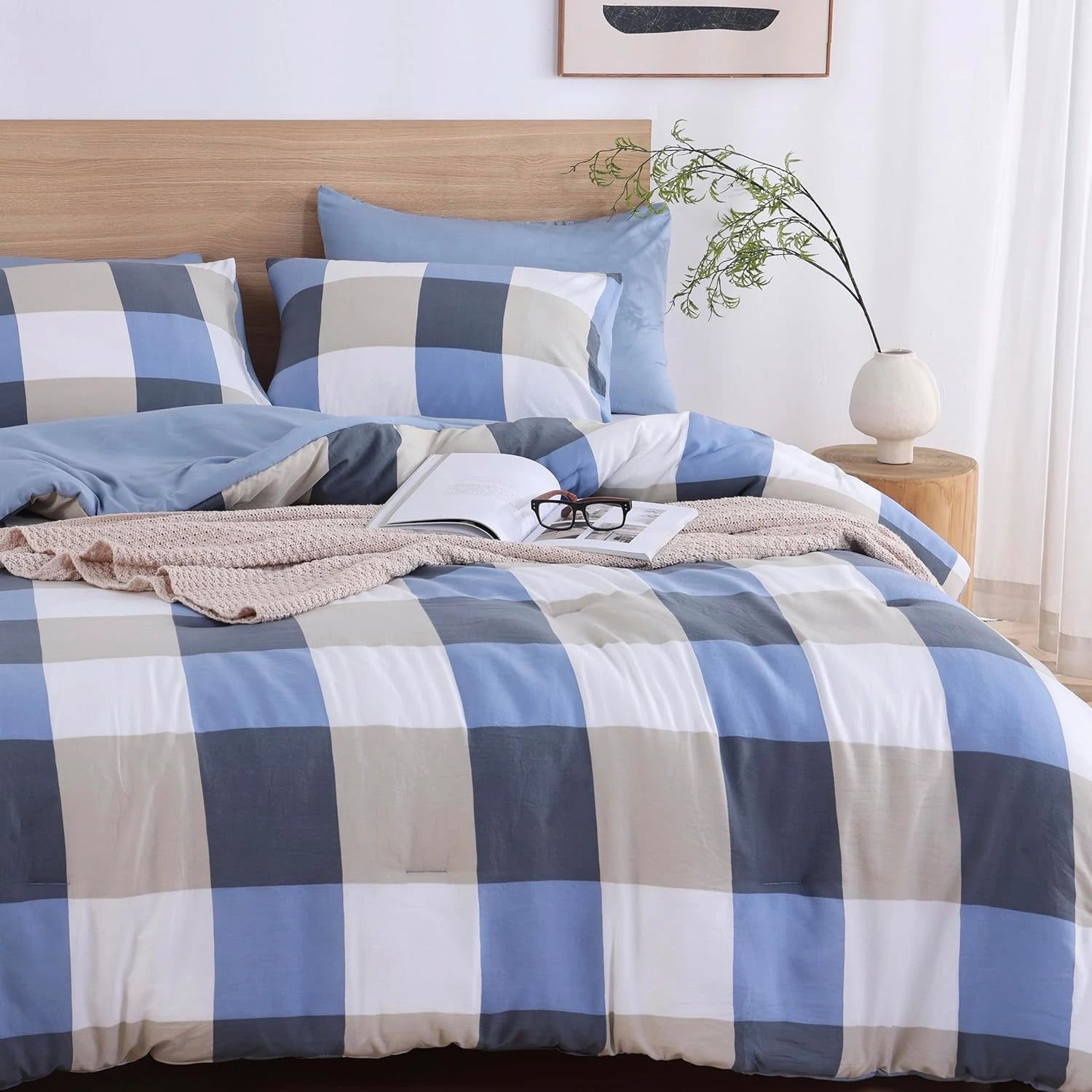 Oli Anderson Reversible Fluffy Checkered Comforter Set - 3 Piece