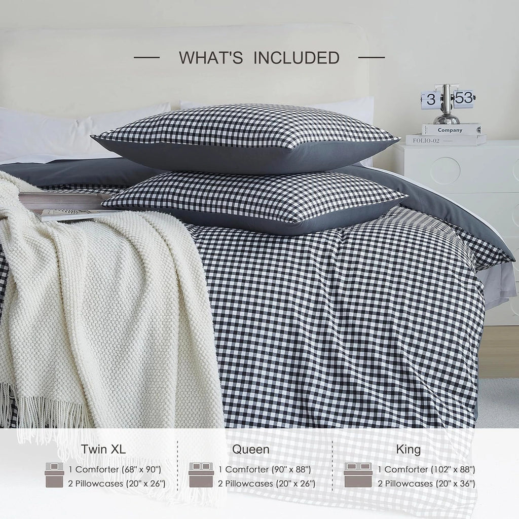 Oli Anderson Reversible Fluffy Checkered Comforter Set - 3 Piece