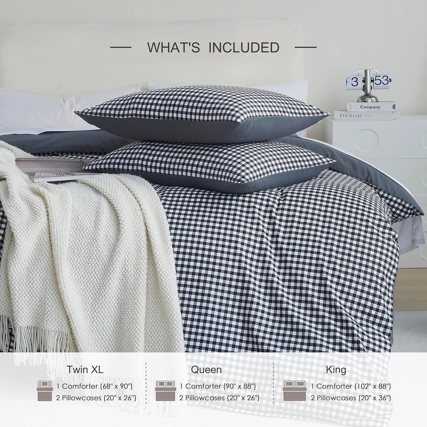 Oli Anderson Reversible Fluffy Checkered Comforter Set - 3 Piece