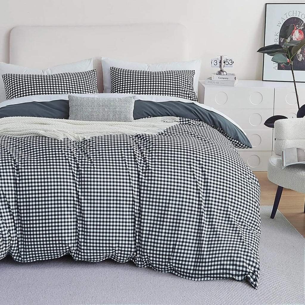 Oli Anderson Reversible Fluffy Checkered Comforter Set - 3 Piece