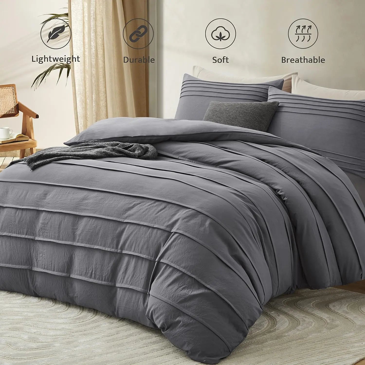 Oli Anderson Pleated Duvet Cover - 3 Piece Set