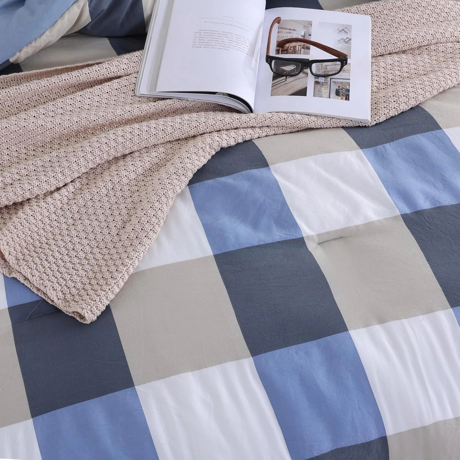 Oli Anderson Reversible Fluffy Checkered Comforter Set - 3 Piece