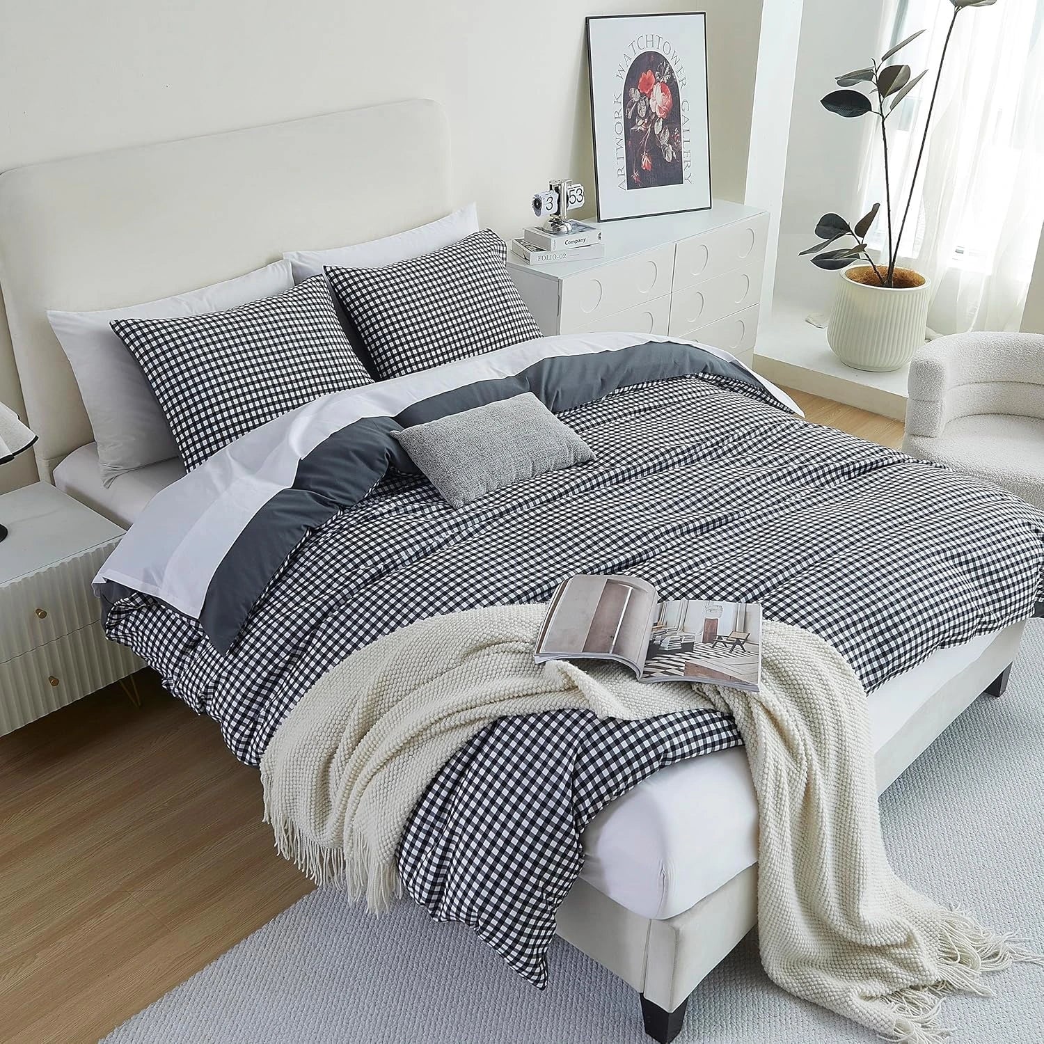 Oli Anderson Reversible Fluffy Checkered Comforter Set - 3 Piece